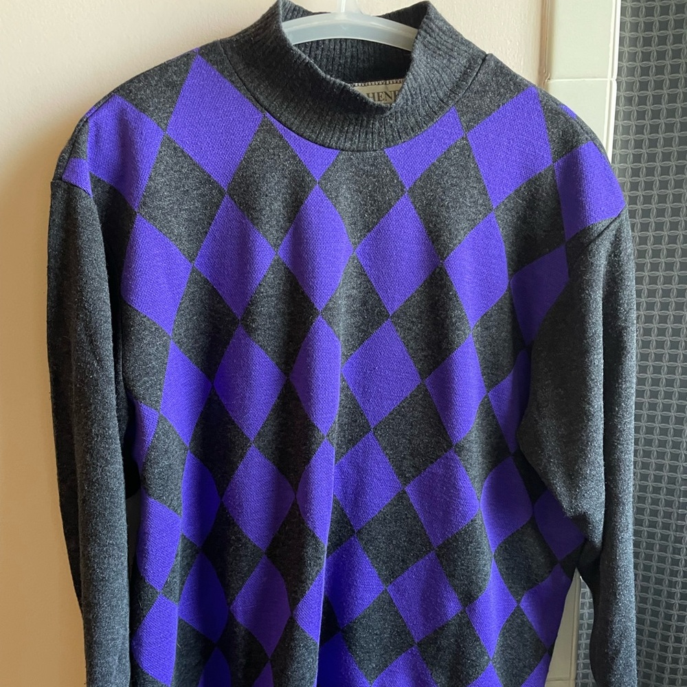 John Henry Black and Purple Argyle Sweater
